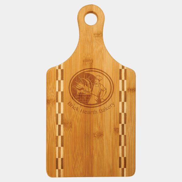 Paddle Shaped Bamboo Cutting Board with Butcher Block Inlay (13 1/2" x 7") Thumbnail